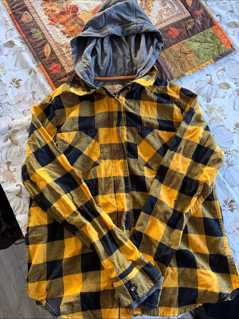 Harlow Yellow & Black Plaid Hooded Button-Up Shirt